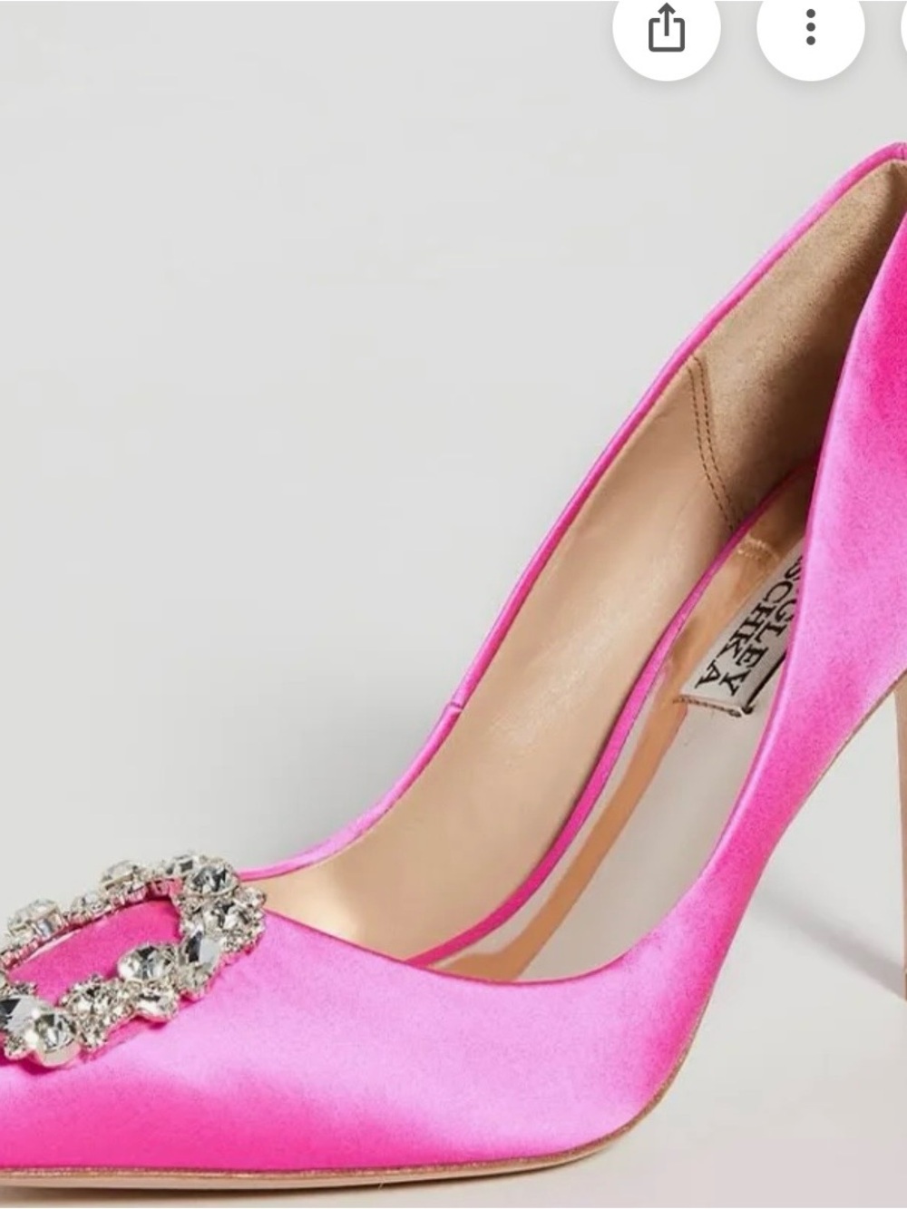Badgley Mischka Hot Pink Satin Pointed Toe Pumps with Crystal Buckle - Picture 2 of 3